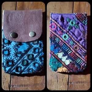 Free People Boho Embroidered Repurposed vtg banjara hippie Wallet card case